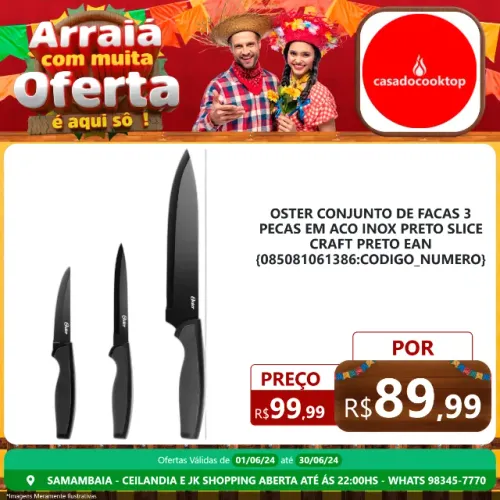 Oster conjunto de facas 3 pecas em aco inox preto slice craft - preto