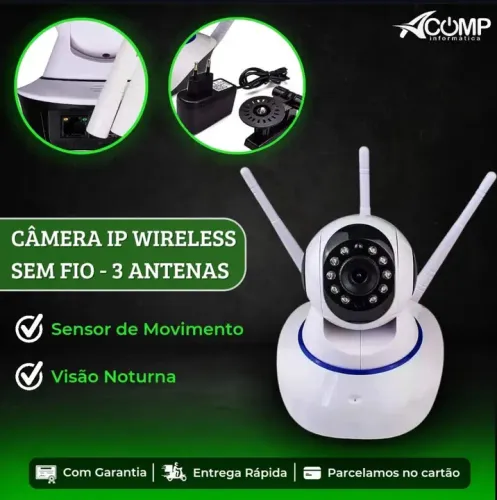 Câmera IP Wireless - 3 Antenas - Segurança Total