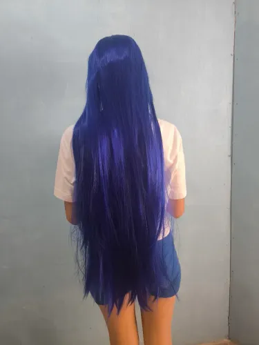 Peruca Azul Escuro - Cabelo Longo e liso