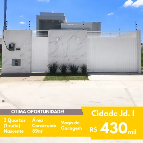 FIT - Venda - Casa Linear - Cidade Jardim I - 3 Quartos (1 suíte) - Nascente - 8x20