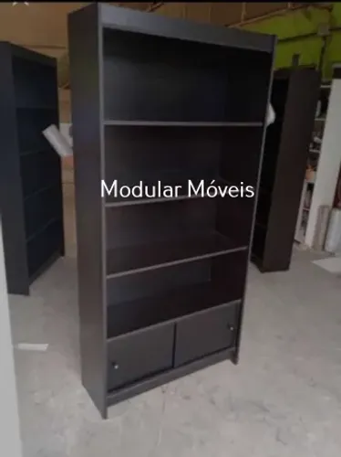 Estante Prateleira Com Portas Inferior - MDF Preto