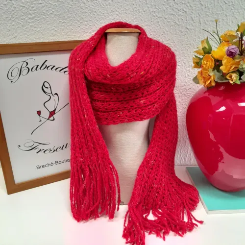 *ARTESANAL* cachecol tricô franjas vermelho