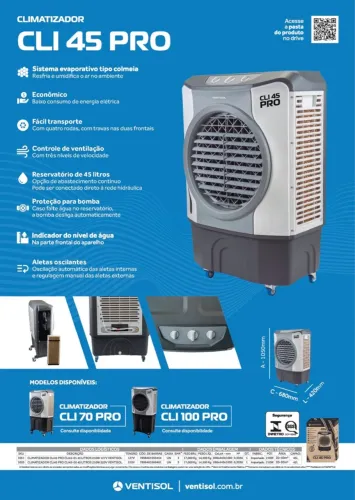 Climatizador Ventisol CLI 45 PRO - 45 Litros - Novo