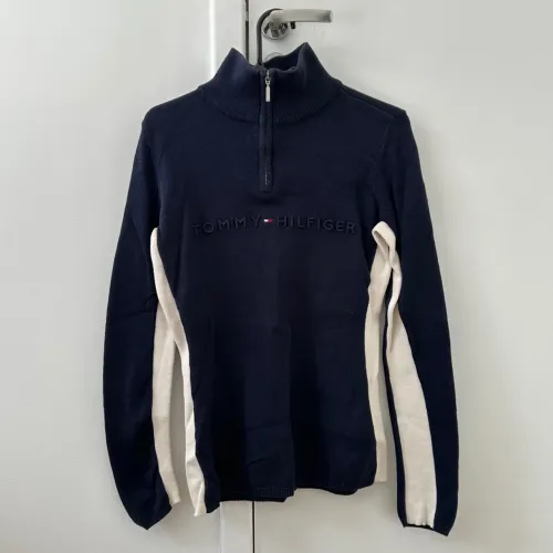 Blusa Suéter Meio Zíper Gola Alta Logo Tommy Hilfiger Original Azul Marinho 