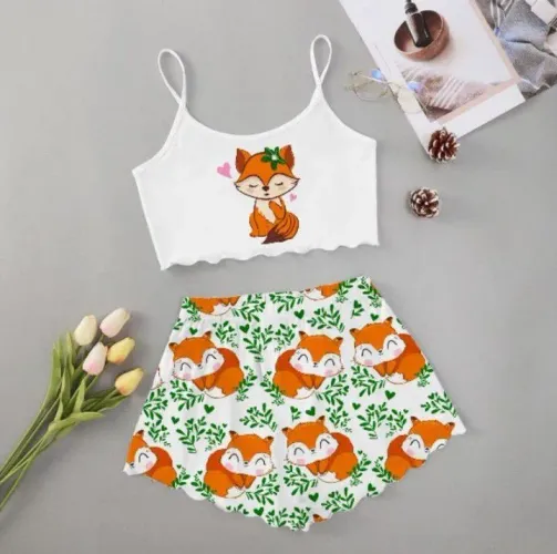 Pijama Feminino com Estampas Fofas Short Doll Cropped Confortável