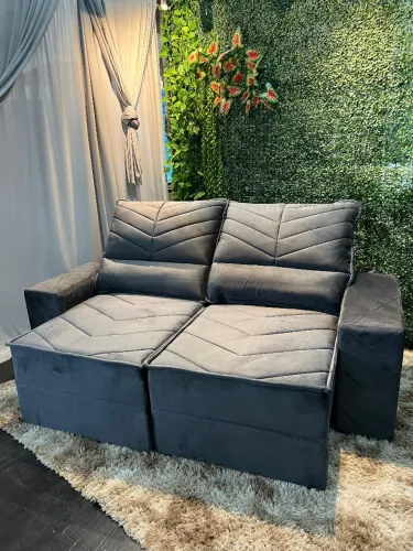 Sofá Modular Cinza de Veludo