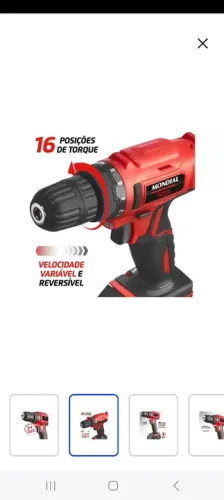 Parafusadeira/Furadeira 12V Mondial - 16 Posições de Torque