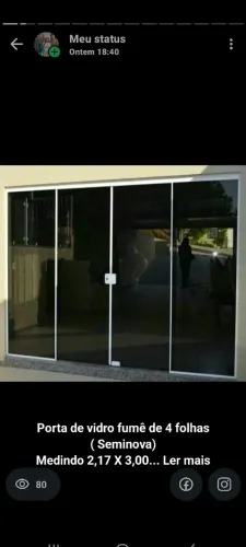 Porta de vidro fumaça 4 folhas