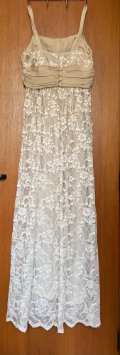 Vestido longo rendado de festa TAM P cor champanhe