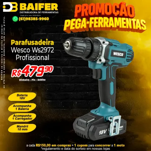 Parafusadeira Com 1 Bateria 18v Profissional Wesco Ws2972