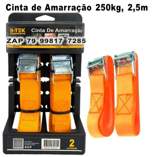 Kit 2 Cinta De Amarração De Carga Reforçada Catraca 2.5m cada, suporta 250kg