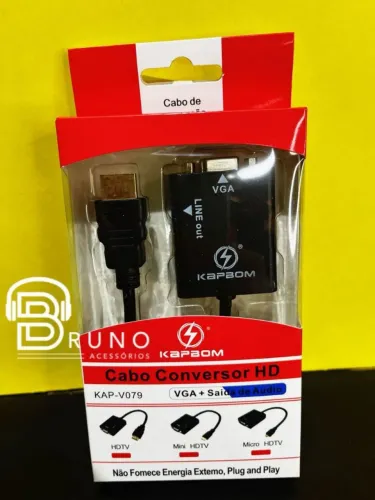 Cabo adaptador conversor HDMI vga P2 auxiliar áudio
