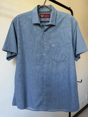 Camisa Masculina Magus Traditional Tam. 3/G Azul Listrada Manga Curta