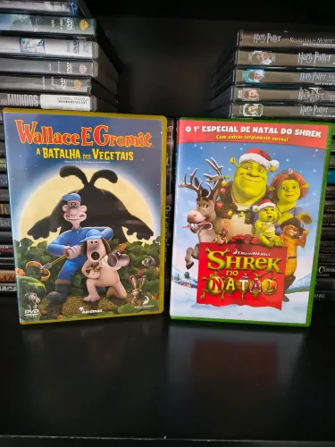 Kit 2 DVDs Animação: Wallace & Gromit A Batalha dos Vegetais + Shrek no Natal (Originais)