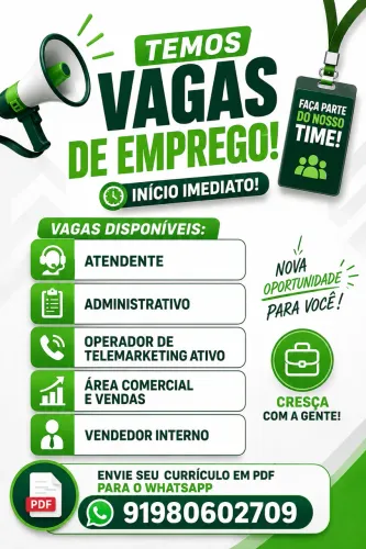 Temos vagas de emprego para