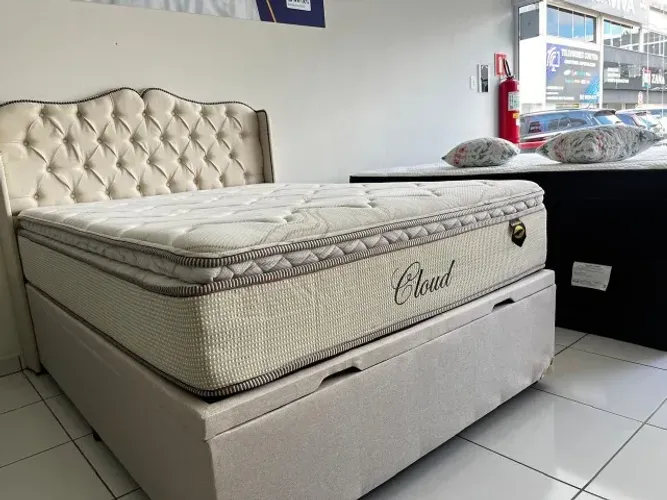 Cama Box com Baú Casal Nova Colchão Luckspuma Molas Ensacadas Pillow Top D33!