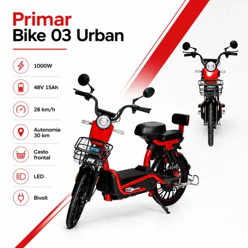 Bicicleta Elétrica Primar Bike 03 Urban 1000W 48V 15Ah