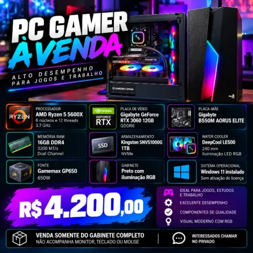 PC GAMER À VENDA ? RYZEN 5 5600X + RTX 3060 12GB
