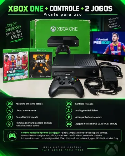 Xbox One + Controle Hall Effect + 2 Jogos - Revisado e pronto para jogar