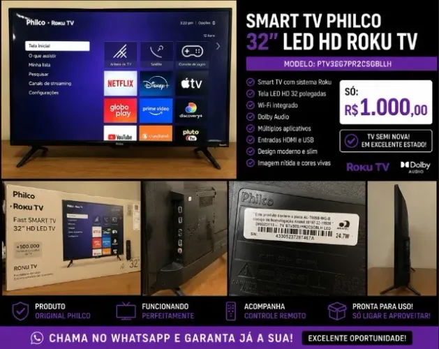 Smart TV Philco 32? Roku TV LED HD Wi-Fi Dolby Audio