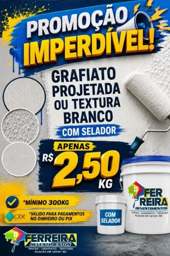 Grafiato, projetada ou textura branco com selador R$ 2,50kg 