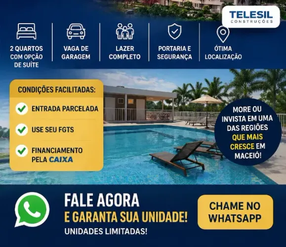Condomínio fechado com apartamentos de 2 quartos com opção de suíte