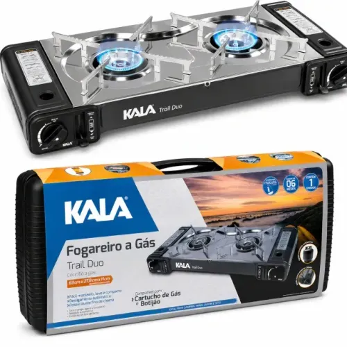 Fogareiro A Gás Portátil Kala Trail Duo Duas Bocas C/ Maleta