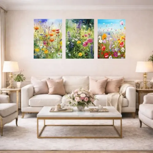 Kit 3 quadros decorativos florais