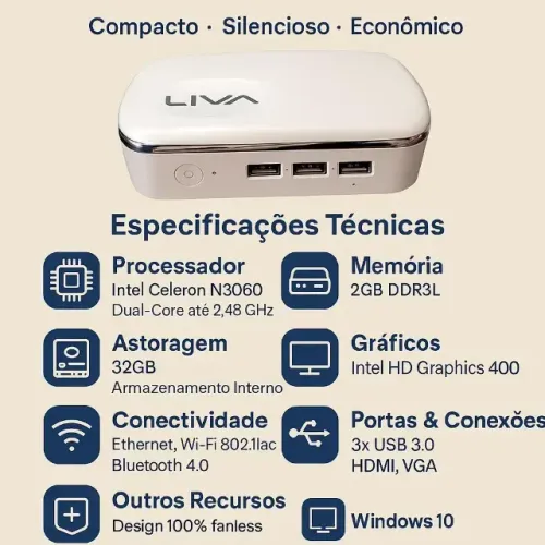 Mini PC Ultratop Celeron N3060 2gb Ram Ssd 32gb - Não Segura Bios - Recondicionado