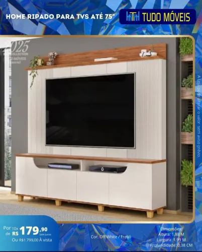 Estante home com ripado p/TV até 75 polegadas