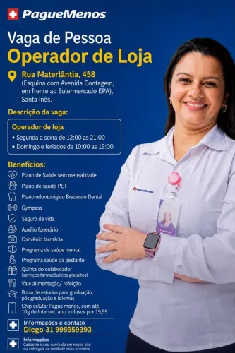 Vaga Farmácia Pague Menos, Bairro Santa Inês