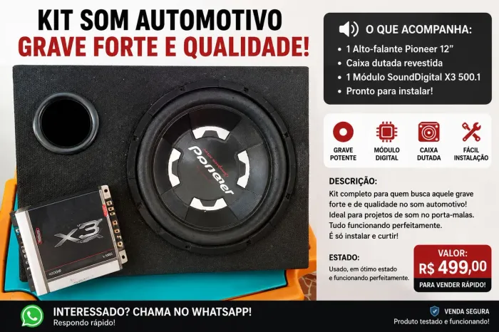 Caixa de som da Pioneer com módulo e fios