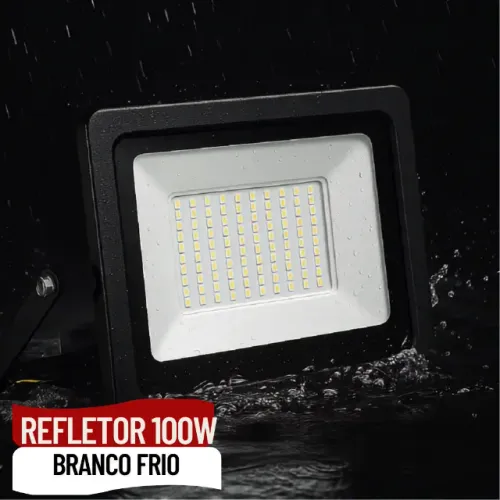 Holofote Refletor LED 100W Branco Frio IP65 Alta Potência Econômico 120° - SCS04