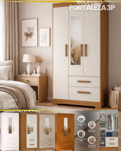 Roupeiro Solteiro 3 portas 2 gavetas - Novo _ oferta de 799,99 por 550,00