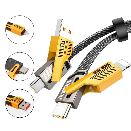 Cabo Rápido Tipo- C Usb Lightning Pd 27w 4 Em 1 Ios Cor Preto/amarelo