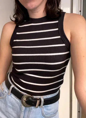 Blusa Regata Listrada Preta e Branca