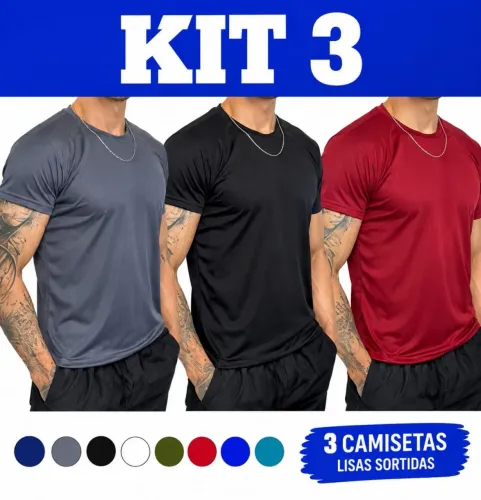 Kit 3 Camisetas Dry Fit Masculina Casual Treino Academia Corrida