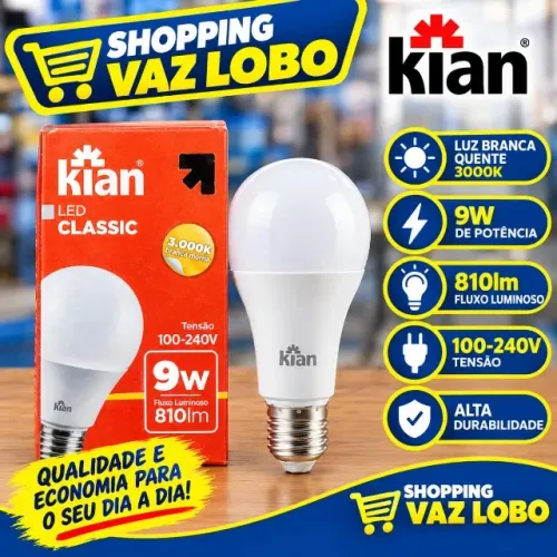 Lâmpada Kian Led 9w Branca Morna 3000k
