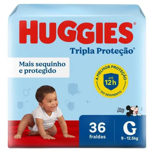 Fralda Huggies Tripla Proteção, Pacote Com 36 unidades, tamanho G