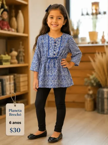 Bata Infantil Green Estampa azul e branca