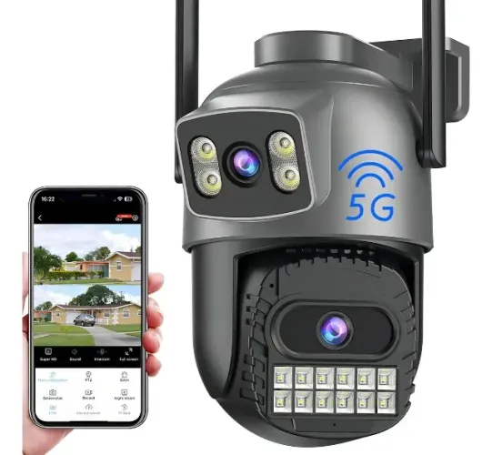 Câmera WIFI 10MP lente dupla de Segurança Externa 5k Cinza A22yq IP visão noturna