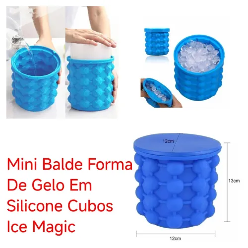 Mini Balde Forma De Gelo Em Silicone Cubos Ice Magic