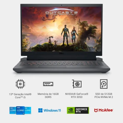 Notebook Gamer Dell G15 i5 13° RTX 3050 6gb + 16gb Navme + 500gb SSD + Tela 120htz