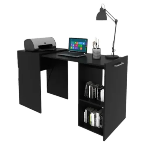 Mesa Escritório Retrátil Preta C/ 2 Nichos - Tecno Mobili