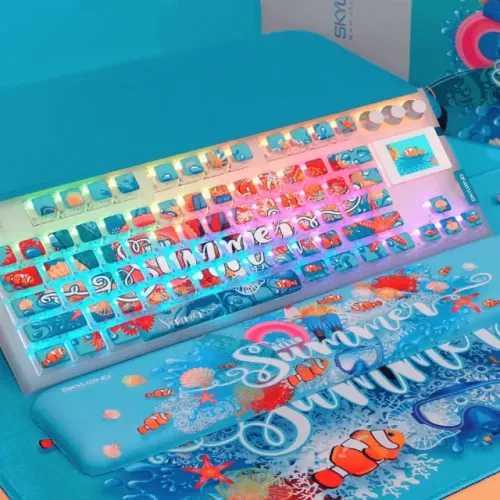 Teclado Gamer Mecânico Skyloong GK87 Pro Summer, Switch KTT Silver, 3 Modos, RGB, Hot Swap