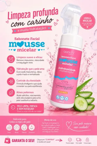 Sabonete facial mousse micelar griffty Make up 