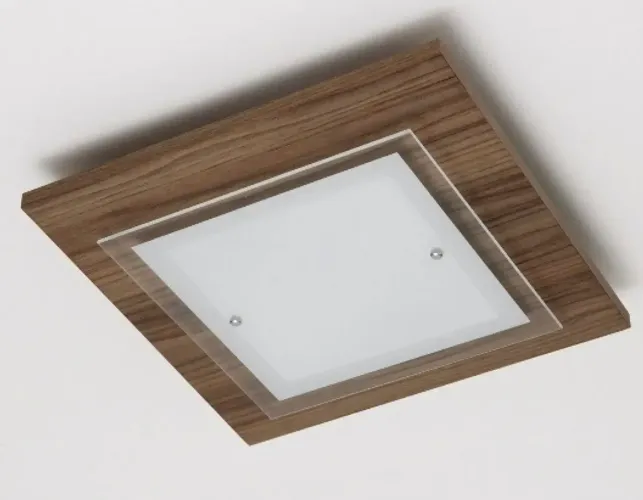 Plafon luminária marca Madelustre. Madeira e vidro