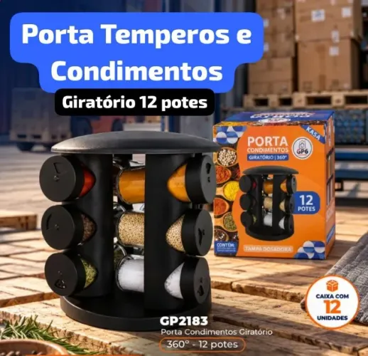 Porta Condimentos Giratório 360° da marca Kasa (modelo GP6) com 12 potes com tampa