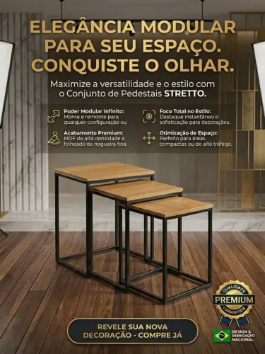 Jogo de Mesas Ninho Estilo Industrial-Conjunto com 3 peças