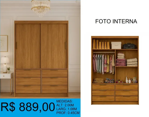 Guarda-roupa roupa solteiro 6 gavetas
